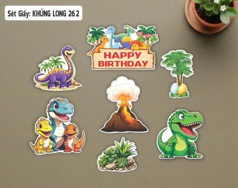 10 set giấy HD - khủng long 262 (có núi lửa phun trào màu trắng).