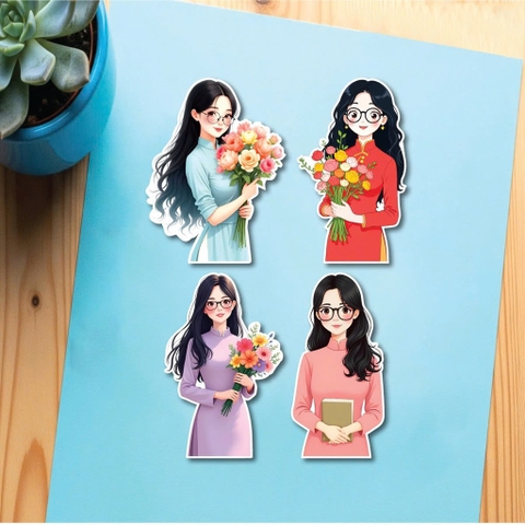 Set 40 thẻ giấy -CÔ GIÁO mix 4 mẫu (áo dài 4 màu đỏ hồng tím xanh).