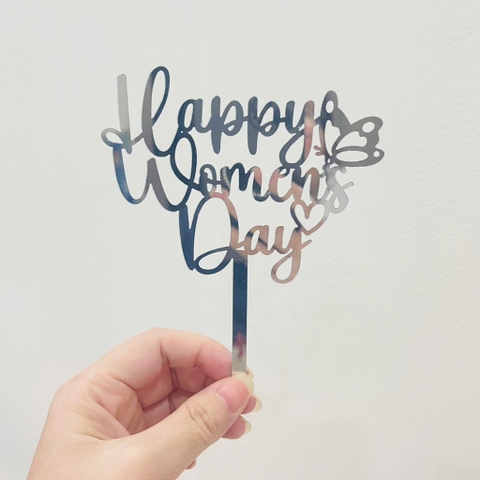 Set 10 mica Happy women's day gắn cánh bướm-BẠC.