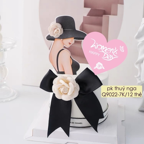Combo 12 thẻ giấy Happy women's day hình trái ti-màu hồng mix  2 mẫu (Q9017).