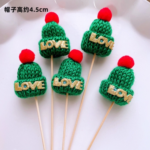 Set cắm Noel vải-5 mũ màu XANH chữ LOVE.