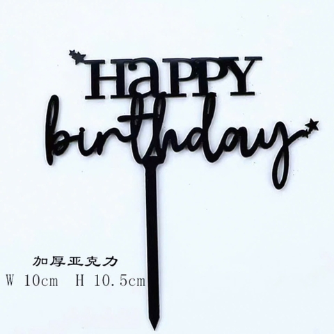 10 mica HPBD chữ kiểu, Happy in hoa-MÀU ĐEN.