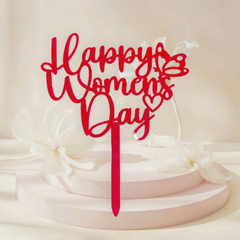 Set 10 mica Happy women's day gắn cánh bướm-ĐỎ.