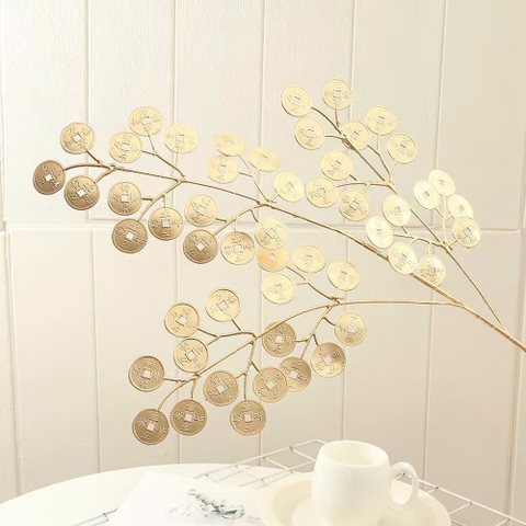 Cành màu vàng - đồng tiền xu tròn (3 nhánh/cành).