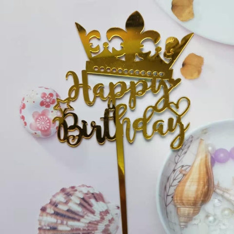 Set 10 mica HPBD vương miện - vàng.