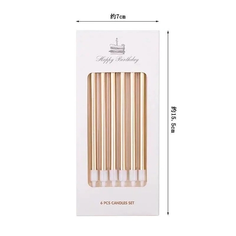 Vỉ 6 cây nến dài mạ vàng.