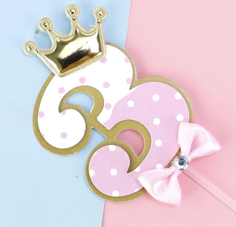 Set 5 số 3 giấy đội vương miện-HỒNG.