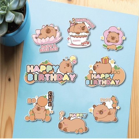 Combo 5 set giấy - Capybara (mẫu có hoa sen hồng).