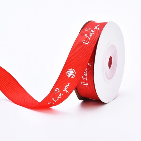 Ruybang gân 1cm x10m - chữ i love you trắng nền đỏ.