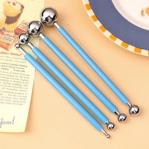Bộ 4 cây đầu tròn tán cánh hoa, tạo hình fondant, gum, đất nặn.