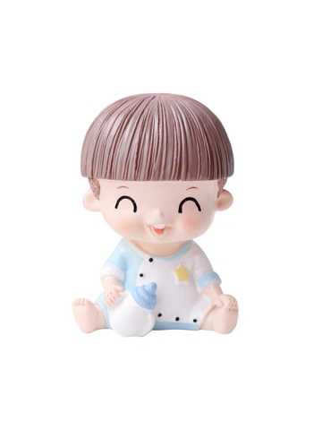 Tượng bé trai ôm bình sữa XANH (tóc mái bằng)-SỨ.