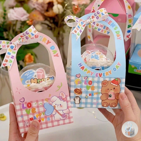 5 set hộp cốc quai xách -XANH (kt 10.5x10.5x19cm, 1 set gồm 1 vỏ giấy và 1 cốc có nắp 360ml).