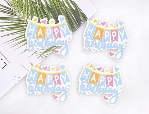 Set 8 cây cắm HPBD giấy gắn tim sao nhỏ -XANH.