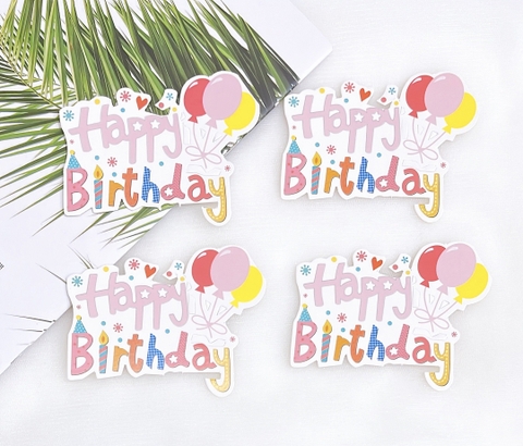 Set 8 cây cắm HPBD giấy gắn chùm bóng -HỒNG.