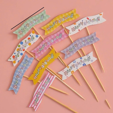 Set 60 bảng giấy-HPBD (happy birthday) caro sắc hình lượn sóng.