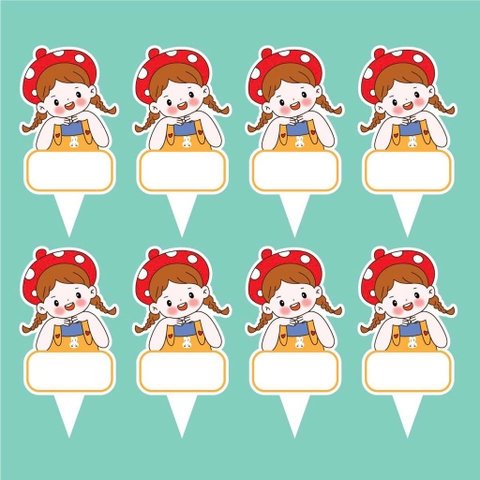 Set 50 thẻ giấy có chân cắm-bé GÁI mũ nấm.