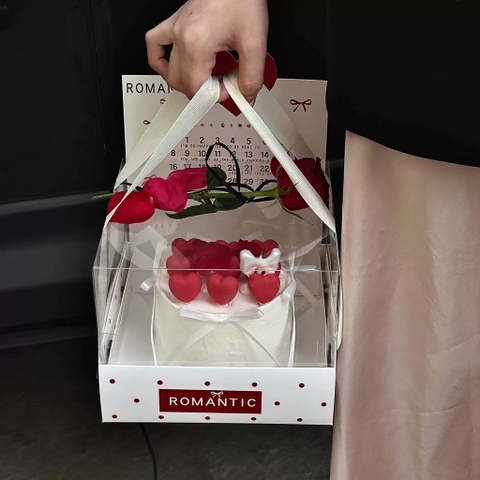 Set 10 hộp ROMANTIC nắp mica 1 ngăn màu TRẮNG CHẤM BI kèm tờ bìa lịch di động (in màu phủ bóng, đế bồi 2 lớp) kt 18x18x14cm.