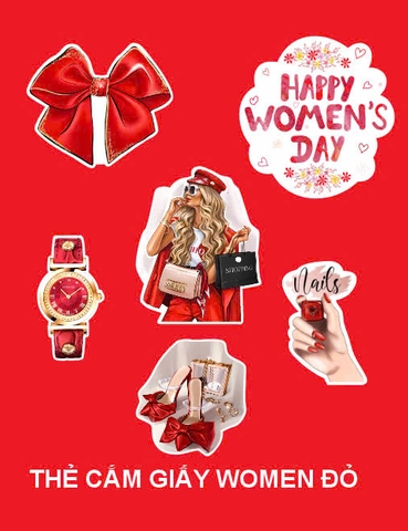 Set 10 set giấy cô gái màu đỏ và chữ Women's day (CT).