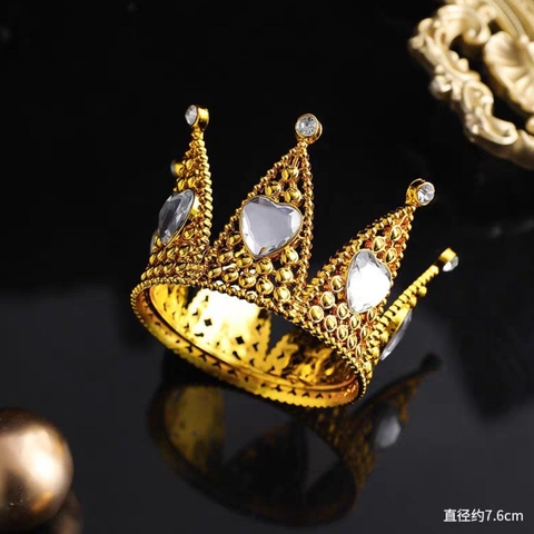 Vương miện 7 cánh mẫu mới đk 7.6cm-MÀU VÀNG gắn đá TRẮNG.