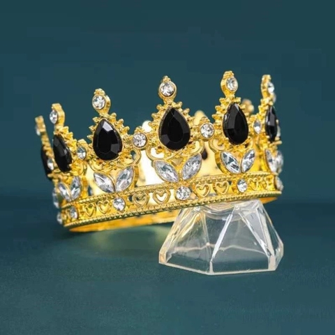 Vương miện VÀNG đính đá - đá MÀU ĐEN SIZE TO (đk 12.5cm) (chú ý size to).