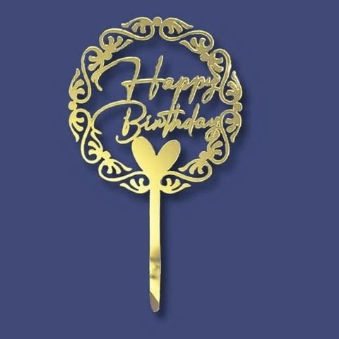 Set 10 mica HPBD -hình ovan viền hoạ tiết (vàng).