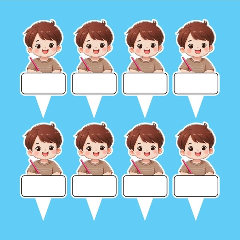 Set 50 thẻ giấy có chân cắm-bé TRAI áo nâu tóc nâu (chú ý set 50).