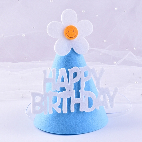 Set 10 mũ  sinh nhật vải dạ HPBD XANH NHẠT-gắn hoa kt 12x14cm.