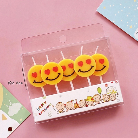 Vỉ nến 5 cây mặt cười (mắt trái tim).
