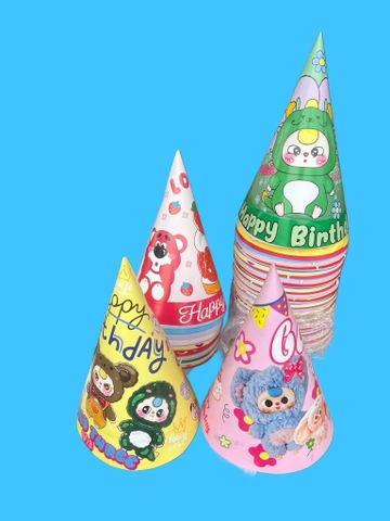100 mũ giấy ivory CT mix mẫu HOẠT HÌNH (capypara, labubu, baby three,...) (không kim tuyến)