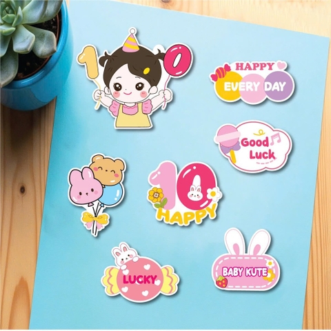 Combo 10 set giấy em bé đội mũ cầm số 10 -BÉ GÁI.