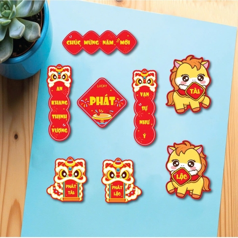 Combo 2 set giấy tết - em bé NGỰA và câu đối.
