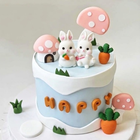 Đôi thỏ nhựa trắng (cầm carrot và đeo túi hồng).
