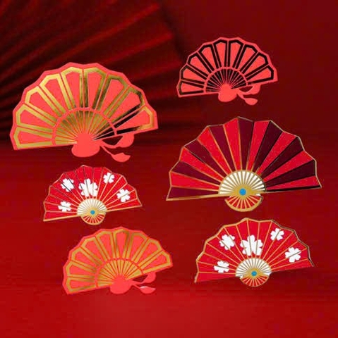 Combo 2 set giấy -QUẠT HOA ép nhũ  (6 chiếc/set).