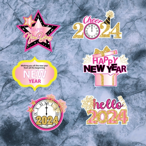 Combo 2 Set giấy TẾT- Hello 2024 HỒNG-ĐEN (ép nhũ).