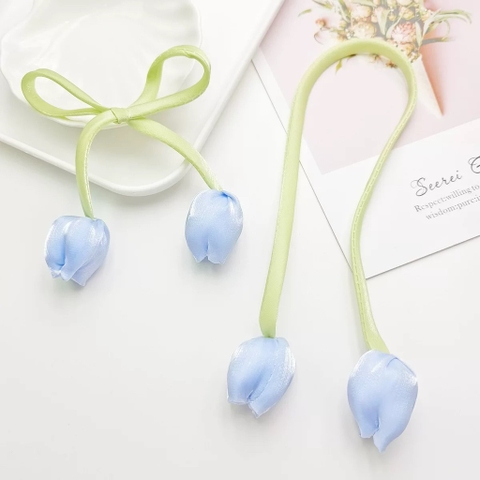 Nơ lụa hoa tuylip (kích thước to -45cm)-XANH DƯƠNG.
