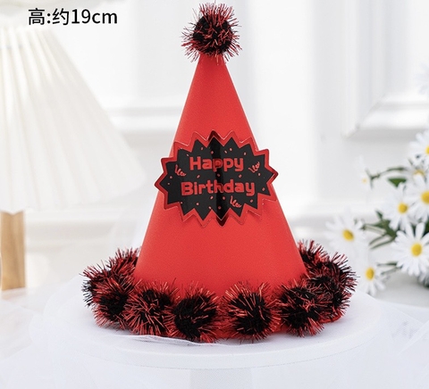 set 10 Mũ ép kim gắn quả bông-MÀU ĐỎ (17x19cm) -chiếc.