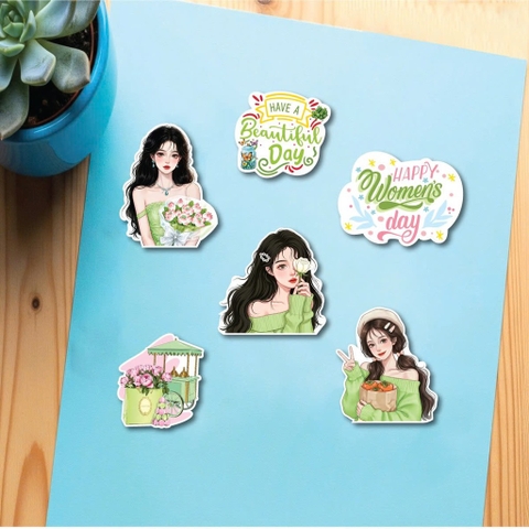 10 set giấy -cô gái màu xanh lá và chữ happy women's day (SX).