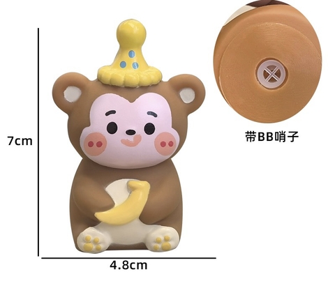 Tượng nhựa mềm size to -KHỈ chuối đội mũ.