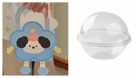 Set 5 hộp quà kute - chó tai đen nền xanh (1 set gồm 1 vỏ giấy và 1 hộp cầu nhựa) (vỏ giấy cán màng nên quai rất chắc chắn).