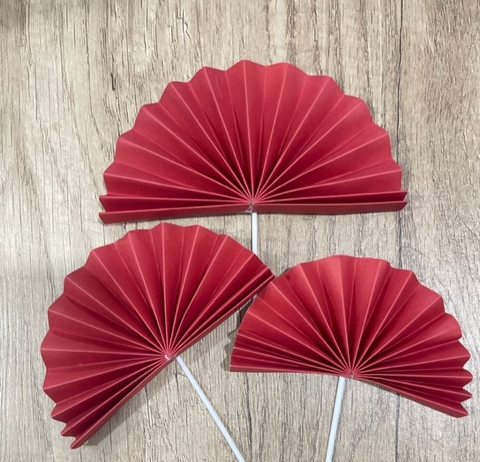 Set 3 quạt xếp màu đỏ to nhỏ (HD).