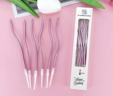 VỈ 6 cây nến xoắn dài mạ -HỒNG.