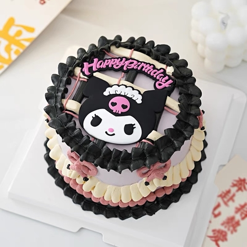 Tượng nhựa dẻo-Mèo Kuromi đen và chữ HPBD.