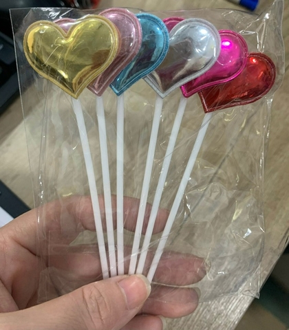 Set 60 cây tim da phồng NHIỀU MÀU (cây nhựa) (10 gói -6 cây/gói).