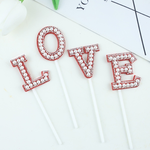 Chữ Love gắn hạt nhựa-ĐỎ (size to 4.5cm).