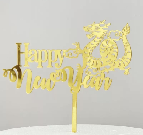 Set 10 mica Happy new year -rồng vàng.