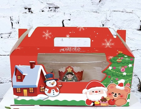 Set 5 hộp đựng cupcake chủ đề Noel (4 lỗ) kt 15.5x15.5x10cm.