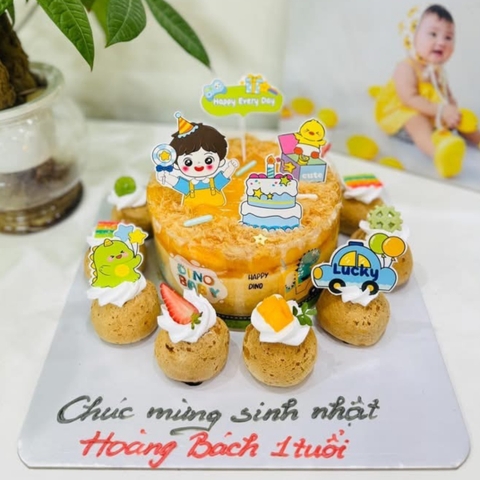 Combo 2 set giấy - bé TRAI đội mũ cầm kẹo mút + ô tô + bánh sinh nhật.