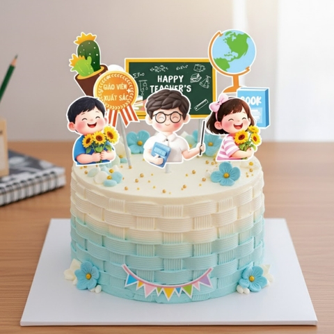 Combo 2 set giấy 20.11 - thầy giáo và 2 học sinh ôm hoa hướng dương.