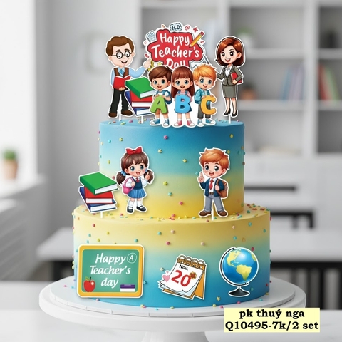 Combo 2 set giấy 20.11 - thầy cô giáo và học sinh cầm chữ cái ABC.