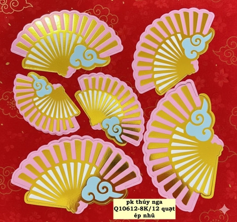 Combo 12 quạt giấy màu hồng vàng (ép nhũ).